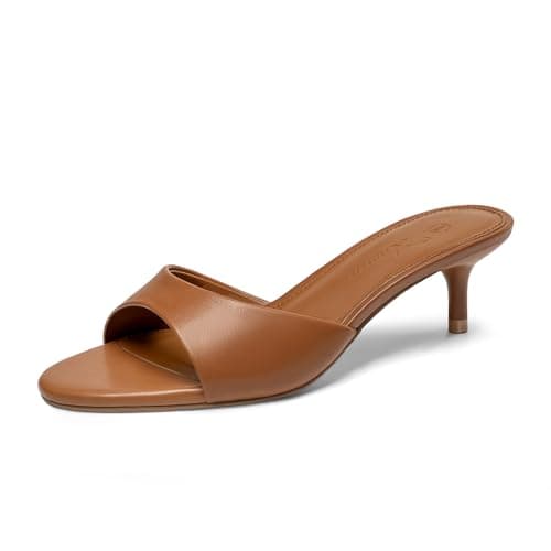Athlefit Women's Kitten Heels Open Toe Comfortable Dressy Heeled Sandals Slip On 2 Inch Summer Brown Low Heels for Prom Party Vacation Size 7.5 - Image 1