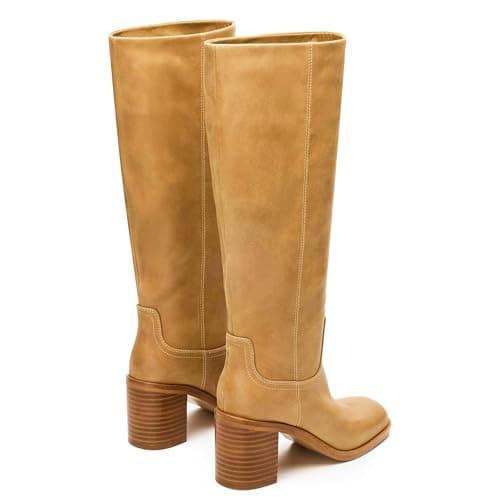 heelchic Knee High Boots for Women Banana Campus Boots Square Toe Chunky Heel Tall Boots Long Fall Boots,12 - Thumbnail 5