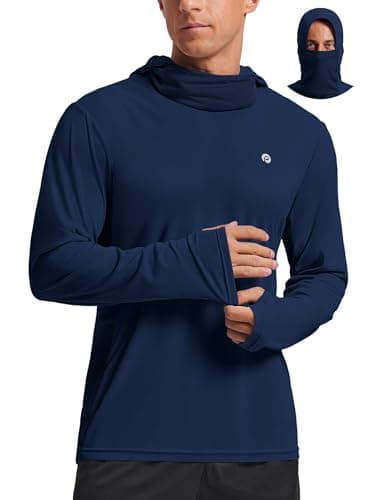 PINSPARK UPF 50+ Men Long Sleeve Sun Shirts Hoodie with Mask Protection Fishing UV Rash Guard Lightweight Quick Dry Navy Blue - Image 1