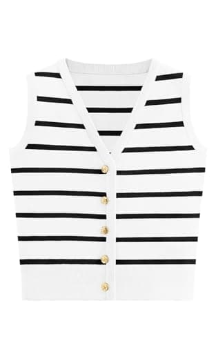 NALANISA Women's Trendy Striped Sweater Vest 2026 V Neck Sleeveless Button Up Tank Tops Y2k Shirts Casual Business Summer Outfits (White,L) - Image 1