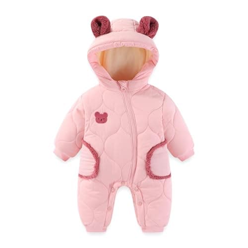 JiAmy Baby Snowsuit Baby Hooded Winter Clothes Newborn Winter Outfit Coat Toddler Boy Girl Clothes Pink 6-9 Months - Image 1