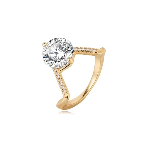 Valloey Rover Gold Rings for Women 14K Gold Plated Dainty Cubic Zirconia Engagement Rings Fake Single Diamond V Shaped Rings for Women Gold Jewelry Trendy Size 7 - Image 1