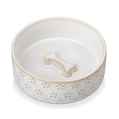 MALACASA Ceramic Dog Food Bowl, 1.5 Cups or 14oz Dog Food Water Dish for Small Breeds, Cats Pet Bowl Dishwasher & Microwave Safe, Five-Leaf Grass, Series Lydia - Image 1