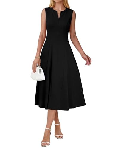 Zelroxa Womens Summer Sleeveless Midi A line Zip Up Dresses 2026 Flowy Crewneck Elegant Formal Cocktail Spring Dress Black - Image 1