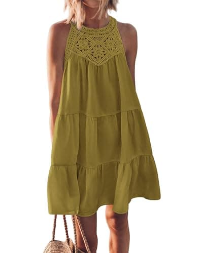 BTFBM Women Summer Dresses 2026 Casual Spring Clothes Sleeveless Halter Neck A-Line Boho Mini Dress Beach Vacation Sundress(Army Green, X-Large) - Image 1
