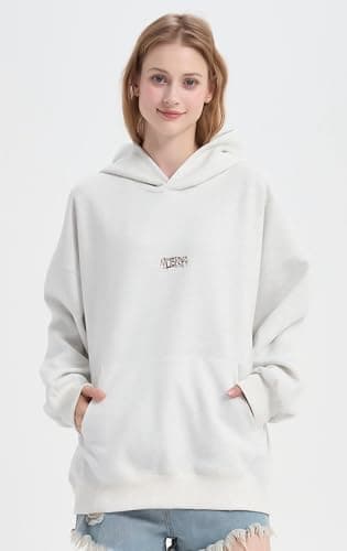jnospne Womens Oversized Hoodies Y2k Embroidered Letter Graphic Hoodie for Teens Hooded Streetwear Sweatshirts Pullover White - Thumbnail 3
