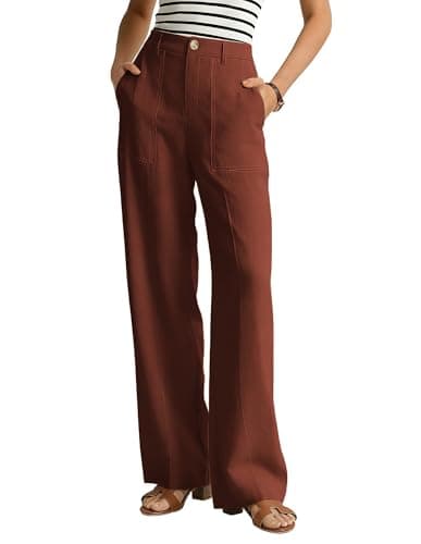 GRACE KARIN Linen Pants for Women Wide Leg Pants 2026 Comfy Casual Pants with Pockets Rust Medium - Image 1