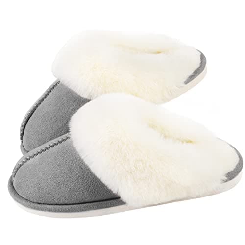 Parlovable Women Slippers with Memory Foam, Fuzzy Warm Bedroom House Shoes, Fluffy Winter Indoor Outdoor Anti-Skid Sole Grey 9-10 - Image 1