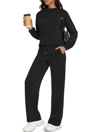 Casly Lamiit Lounge Sets for Women 2 Piece Casual Travel Sweat Suits Long Sleeve Mock Neck Tops Drawstring Pants Matching Airport Outfits Black 2XL - Image 1