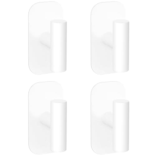 IMUMU Adhesive Towel Hooks for Shower,Waterproof Heavy Duty Bathroom Hooks,Wall Mounted Sticky Hangers for Coats/Aprons/Robes,No Drilling(White,4 Pack) - Image 1