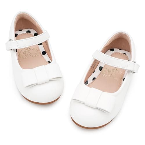Stelle Girls Dress Shoes Toddler Mary Jane Shoes Flats with Bow for Toddler/Little/Big Kids(GMJ009-2-White,4MB) - Image 1