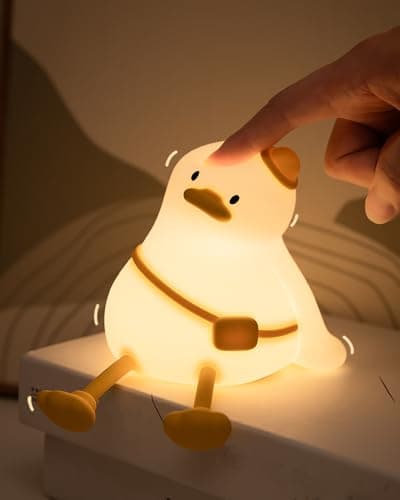 joyful xinghai Kids Night Light Duck Design, Silicone Tap Control Bedside Lamp with Time Auto-Off, Cute Portable LED Nursery Light for Baby, Toddler, Bedroom - Image 1