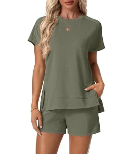 Lepunuo Women 2 Piece Sets Summer Casual Lounge Set Cap Sleeve Tops and Elastic Waist Shorts Tracksuit Matching Sets - Image 1