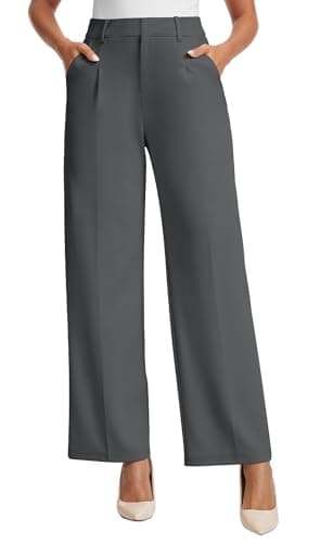 AVAMO Womens Dress Pants Wide Leg Stretchy Work Pants Women High Waisted Business Casual Trousers Slacks with Pockets Dark Gray - Image 1
