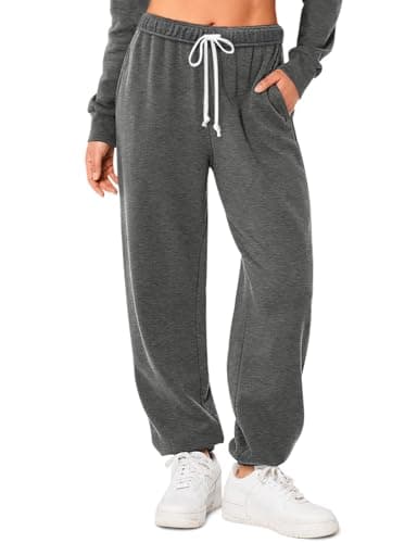 HeSaYep Women's Sweatpants Baggy High Waist Drawstring Casual Loose Sweatpants Cinch Bottom Comfy Lounge Sweat Pants with Pockets Dark Grey M - Image 1