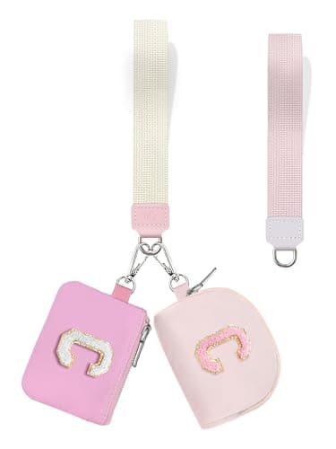 LIMKRIAN Initial Wristlet Wallets for Women，Small Dual Pouch Wristlet, Personalised Keychain Wallet, Mini Zip Around Coin Pouse, Monogrammed Wristlet Gifts (Letter C) - Image 1