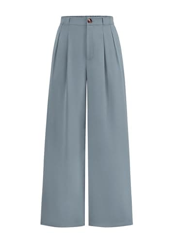 KIRUNDO Wide Leg Dress Pants for Women High Waisted Office Work Trousers Business Casual Slacks Button Flowy Palazzo Pant(Dusty Blue, Medium) - Image 1