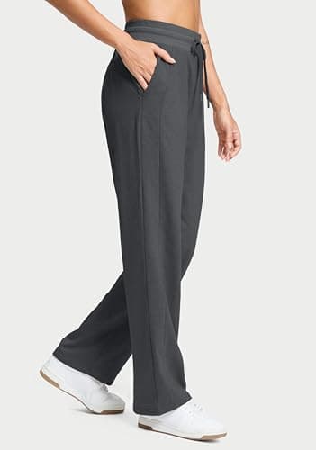 Soothfeel Women's Cotton Sweatpants Lounge Sweat Pants High Waisted Open Bottom Casual Yoga Pants for Women with Pockets, Charcoal, XSmall - Thumbnail 3