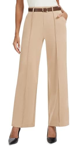 AVAMO Wide Leg Dress Pants for Women Pull On Stretchy Work Pants with Pockets High Elastic Waist Office Business Khaki - Image 1