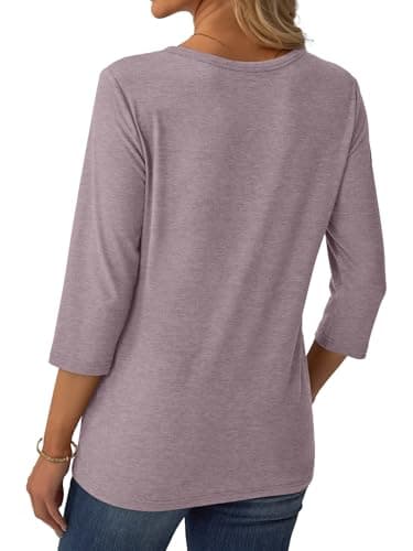 GKBK 3/4 Sleeve Womens Tops Fall Clothes Henley Casual Spring Summer Lightweight Basic Tunic Shirts Gray Purple - Thumbnail 5