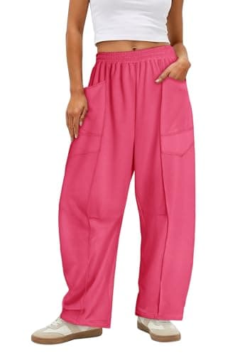 Magritta Womens Summer Outfits Wide Leg Lounge Pants with Pockets Flowy Comfortable Casual Sweatpants Rose Pink Small - Image 1