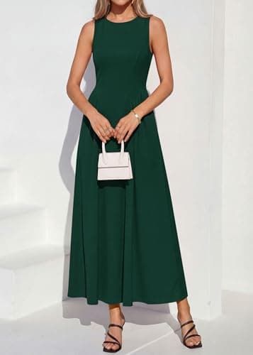 KIRUNDO Wedding Guest Dresses for Women 2026 Summer Semi Formal Work Sleeveless Elegant Boat Neck Flowy A Line Maxi Dress(Dark Green, XX-Large) - Thumbnail 3