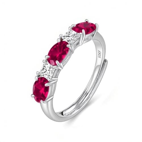 925 Sterling Silver Birthstone Rings for Women - Adjustable Size Women Jewelry Birthday Gifts for Girlfriend,Wife,Mom (07 - Ruby) - Image 1