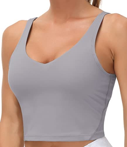 Women’s Longline Sports Bra Wirefree Padded Medium Support Yoga Bras Gym Running Workout Tank Tops (Lavender Grey, Small) - Image 1