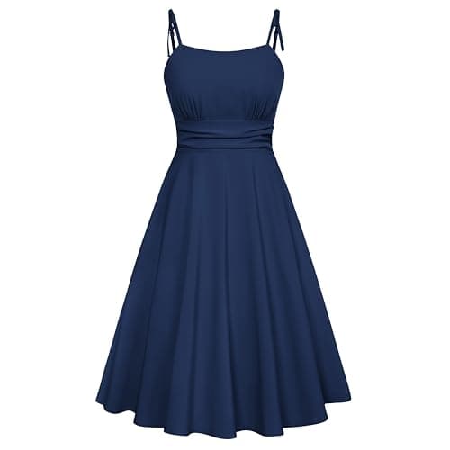 Belle Poque Navy Blue Cottagecore Dress for Women Summer Spring Beach Sundress Midi Homecoming Graduation Dresses L - Image 1