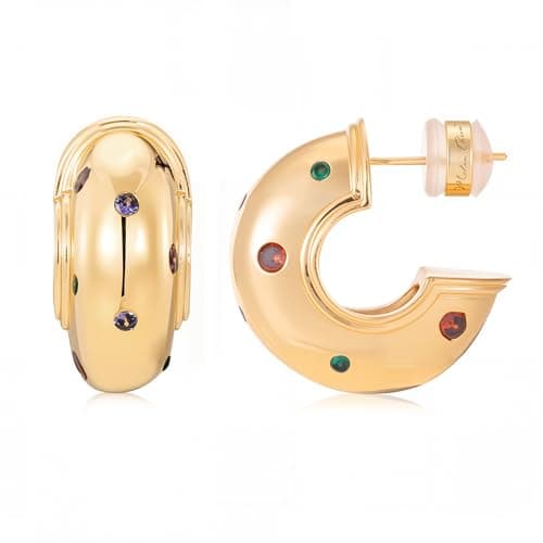 Milan Chiva 14K Gold Plated Cubic Zirconia Chunky Open Hoops for Women Diamond Thick Post Huggie Earrings Infinity Loop Jewelry Gifts MCE-1033GD - Image 1