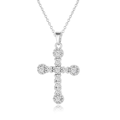 Solistra Cross Necklace for Women, Silver Plated Cubic Zirconia Big Cross Faith Pendant Necklace, Trendy Christian Religious gifts for women - Image 1