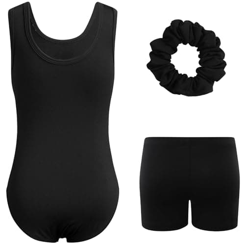 HOZIY Girls Gymnastics Outfit Suze 9-10 Years 3 Piece Sleeveless Tumbling with Shorts Black Floral Cutout Unitards Biketards Leotards Clothes - Thumbnail 2