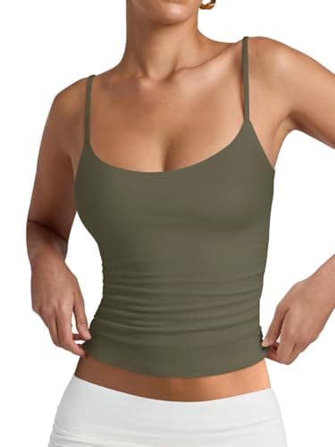PINKMSTYLE Tank Top for Women Double Lined Top Scoop Neck Sleeveless Fitted Basic Tops Y2K Tank Top Cami Army Green Large - Image 1