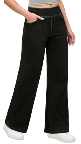 IUGA Wide Leg Jeans Woman High Waisted Pull On Baggy Jeans for Women Stretchy Trendy Womens Jean Straight Casual Denim Pants Black - Image 1