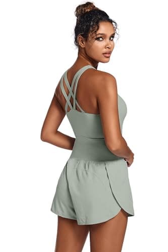 YOAKUKA Womens Workout Rompers Running Outfits Padded Bra Tennis Exercise Jumpsuits Gym Clothes - Thumbnail 2