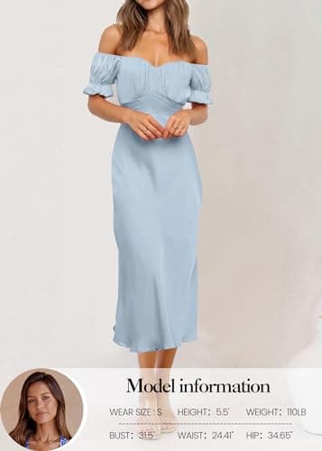 KIRUNDO Women's 2026 Spring Summer Satin Wedding Guest Midi Dress Off The Shoulder Wrap Party Cocktail Formal Prom Dresses(Brilliant Blue, Small) - Thumbnail 4