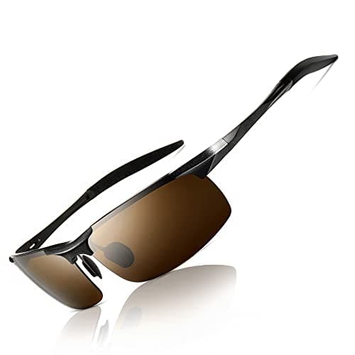 SUNGAIT Men's HD Polarized Sunglasses for Driving Fishing Cycling Running Metal Frame UV400 (Black Frame Brown Lens) 8177HKC - Image 1