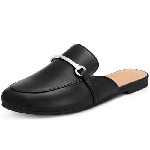 KIDMI Mules for Women Comfortable Dressy Flats Slip On Business Casual Buckle Loafers Slides, Black 39 - Image 1