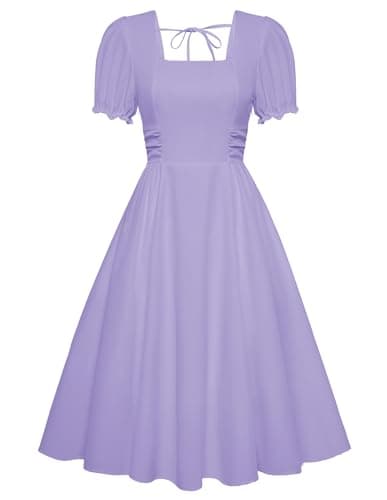 Belle Poque Lavender Vintage 1950s Cocktail Party Dress 2026 Summer Square Neck Flowy Midi Baby Bridal Shower Dress S - Image 1