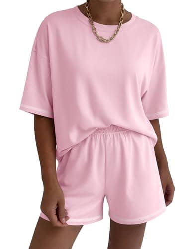 Ekouaer Lounge Sets for Women 2 Piece Shorts Sets Moisture Wicking Casual Summer Short Sleeve Matching Outfits with Pockets - Image 1