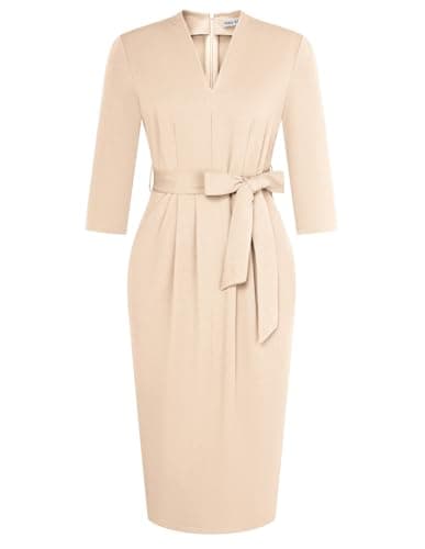GRACE KARIN Professional Dress for Women Apricot Bodycon Dress 3/4 Sleeve with Pockets Formal Wedding Guest Cocktail Dresses for Women XXL - Image 1