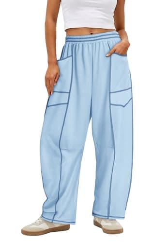 Magritta Women's Fun Pants Casual Loose Wide Leg Palazzo Trousers with Elastic Stretch Waist and Pockets Sky Blue XL - Image 1