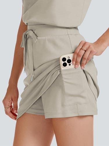 Casly Lamiit 2 Piece Skort Sets for Women Tennis Athletic Skirt Sweatsuits Casual Long Sleeve Sweatshirts Fall Matching Sports Outfits Dark Beige 2XL - Thumbnail 6