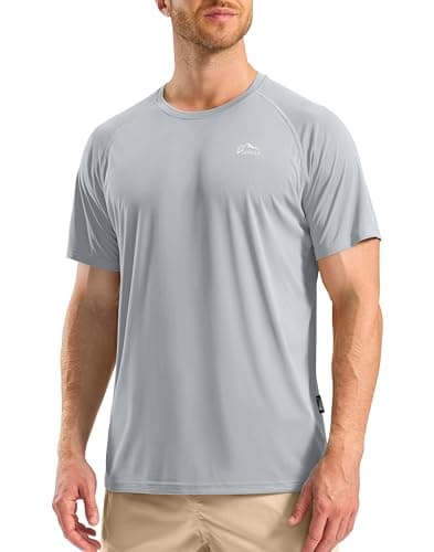 Pudolla Men's Rashguard Swim Shirts Short Sleeve UPF 50+ UV Fishing Shirts Quick Dry Water Beach Shirt(Light Grey XL) - Thumbnail 2