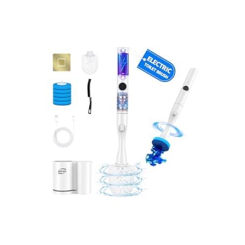 Electric Toilet Brush and Holder Set, Electric Toilet Bowl Brush, Toilet Brush Cleaner Set with 5 Refills Disposable Cleaner Brush, Floor Standing, Wall Mounted Without Drilling, Rechargeable, White - Image 1