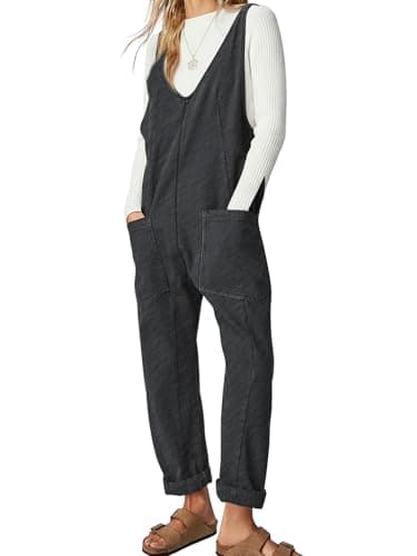 EXLURA Womens High Roller Denim Bib Jumpsuits Casual Loose Sleeveless Baggy Overalls Jeans Pants Jumpers with Pockets - Image 1