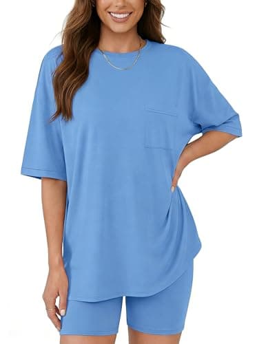 Aotasely Women 2 Piece Lounge Set Summer Oversized T-Shirt Biker Shorts Matching Airport Travel Casual Outfits Clothes