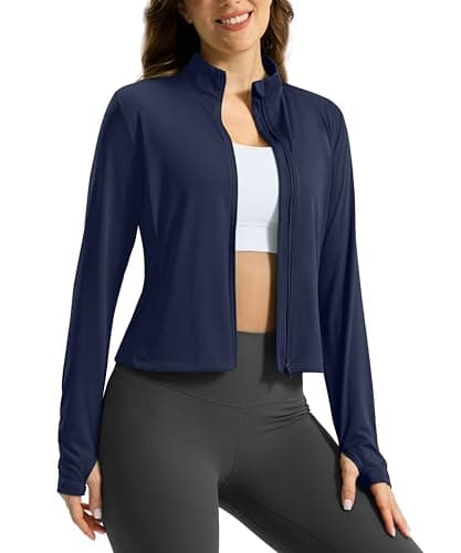 Soothfeel Women's UPF 50+ Sun Protection Athletic Jacket Lightweight Crop Zip Up Long Sleeve SPF Shirts Hiking Workout Pocket Navy S - Image 1