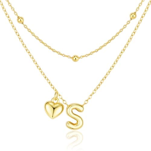 adoyi Initial Necklaces Valentines Day Gifts for Women Hers Dainty 14K Gold Plated Heart Layered Letter S Pendant Necklace Stack Trendy Jewelry Birthday Valentines Day Gifts for Women Jewelry - Image 1