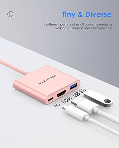 LENTION USB C to HDMI Adapter, USB C 3.0 Hub with 4K HDMI to USB C Adapter HDMI Converter with 100W Charging Compatible with MacBook Pro 2025-2016, MacBook Neo/Surface/Chrome/iPad Pro/TV (Rose Gold) - Thumbnail 5